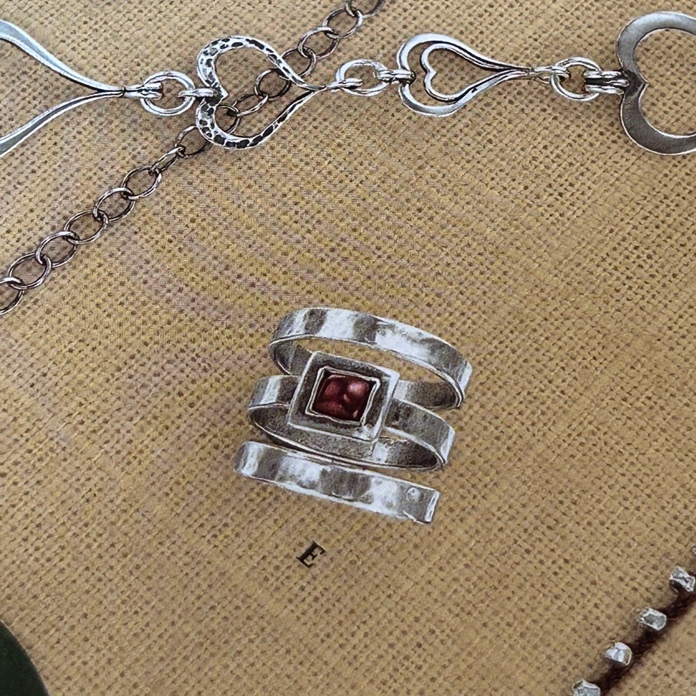 Vintage Silpada 925 Sterling Silver Garnet Stacking Rings Size 7.5 R0949